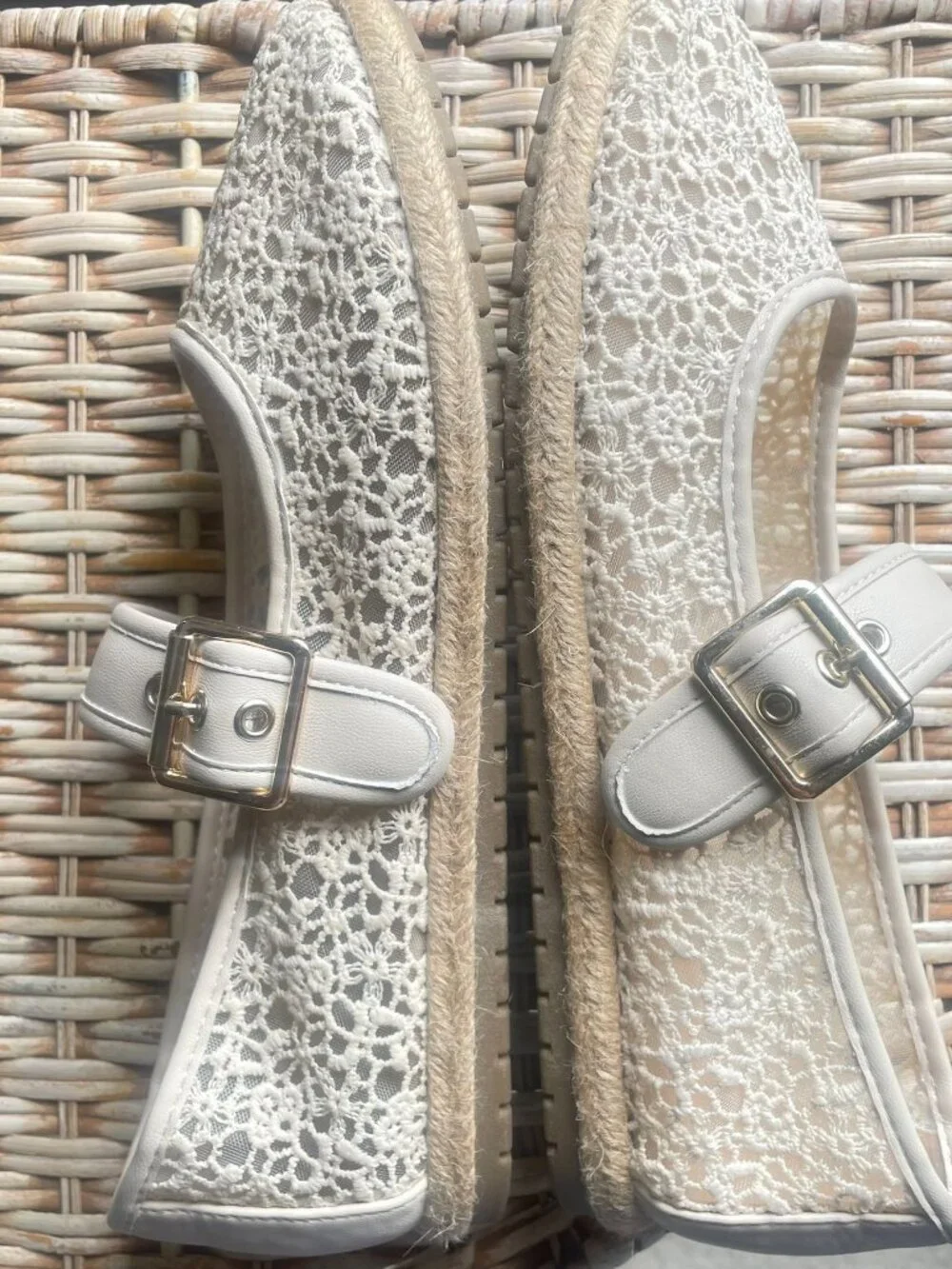 LC Lauren Conrad Beige Crochet Mary Jane Flats